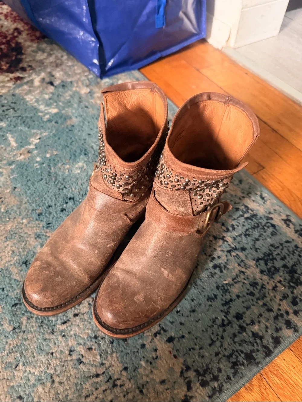 Frye Studded Brown Leather Ankle Boots